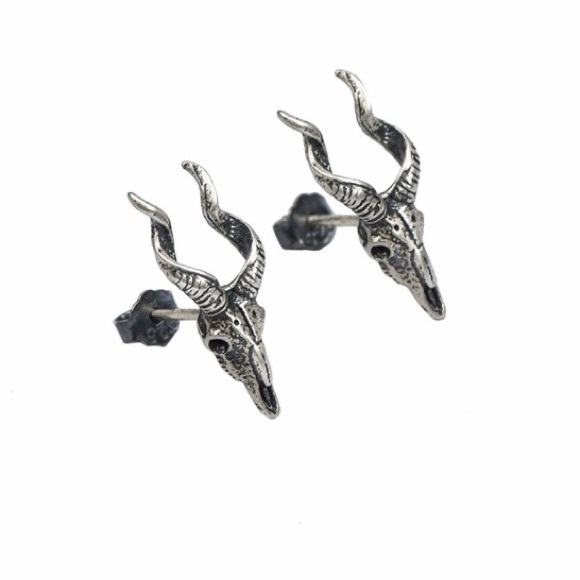 Single Accent Tide Male Sheep Head Ear Men's Earrings S925 Silver Earrings - Picture 6 of 7